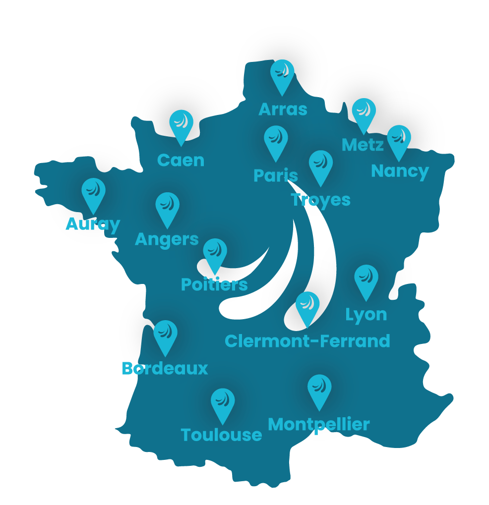 Une carte de synergis environnement et de ses différentes agences