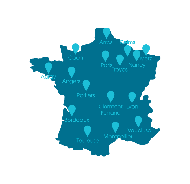carte de france synergis environnement, avec toute les agences présentes sur le territoire